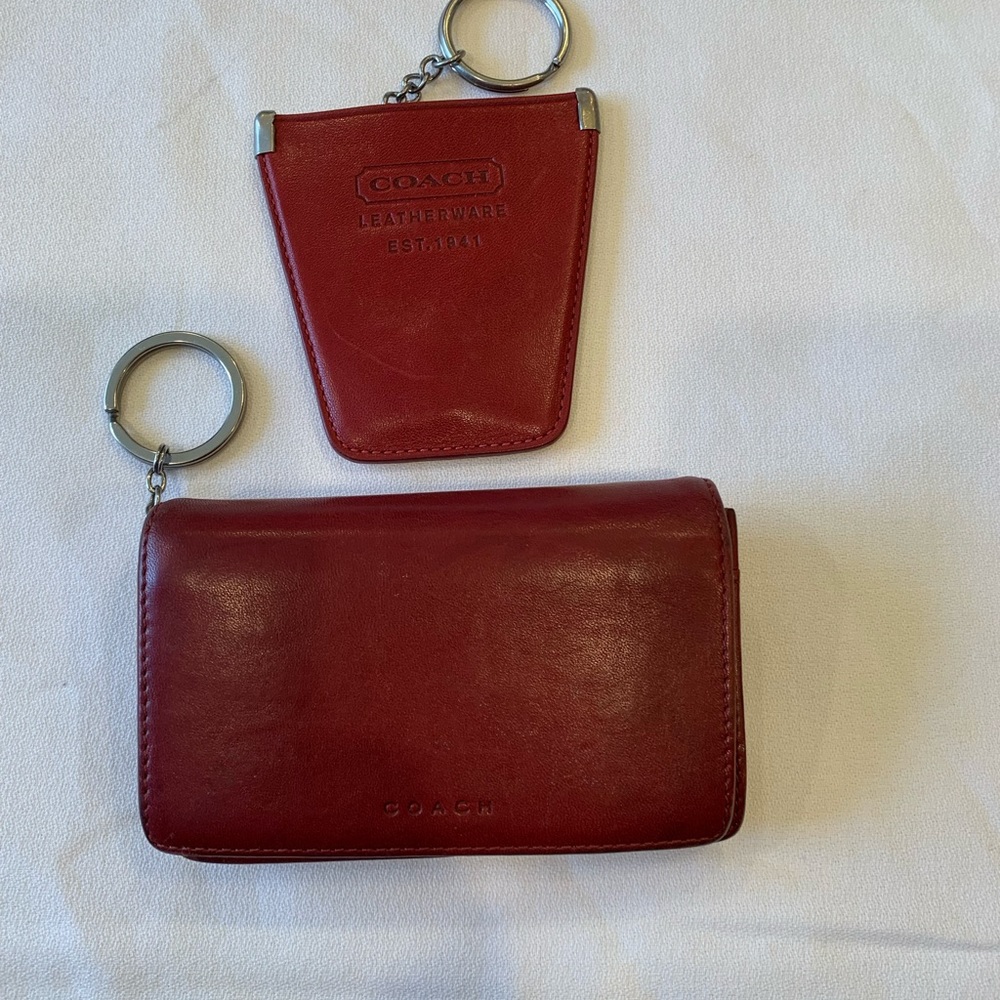 Coach red leather card wallet and key holder